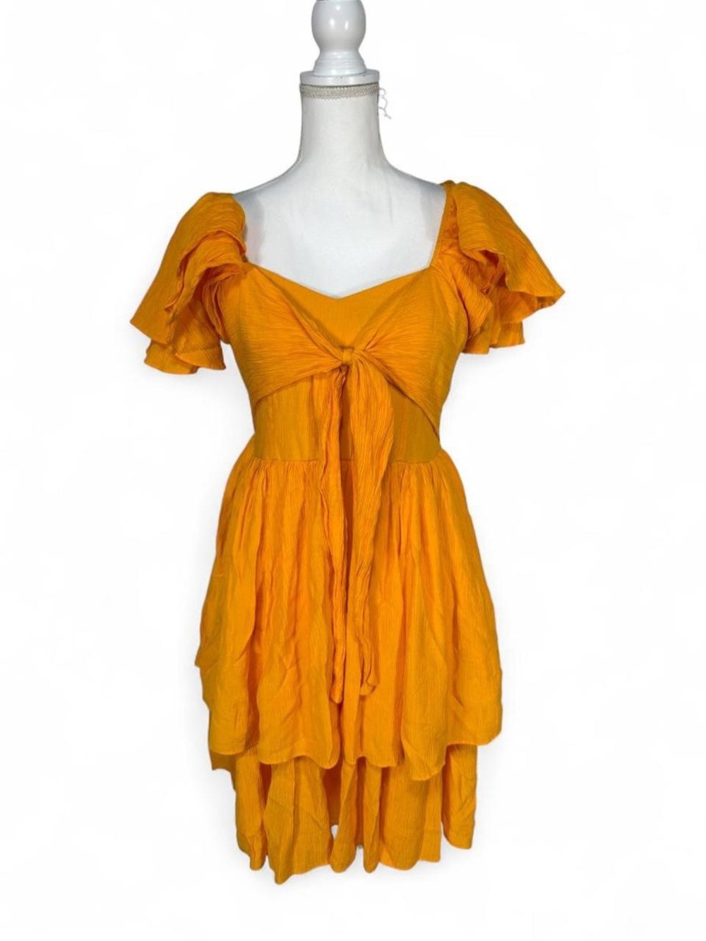 Ivy City Co Golden Yellow Ruffle Tiered Mini Dress Size M Summer Beachy